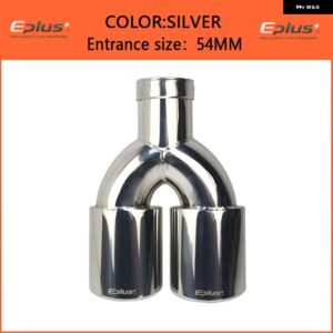 カー スタイリング マフラー排気テールスロート パイプ チップ 汎用 ステンレス マルチサイズデュアル アウトレット オートマフラー51MM 63MM - Silver 54mm