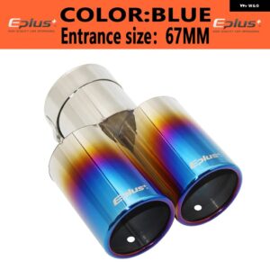 カー スタイリング マフラー排気テールスロート パイプ チップフラット 汎用 ストレート ステンレス マルチサイズデュアル アウトレット マフラー - blue 67MM