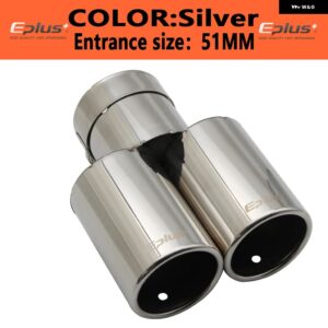 カー スタイリング マフラー排気テールスロート パイプ チップフラット 汎用 ストレート ステンレス マルチサイズデュアル アウトレット マフラー - Silver 51MM
