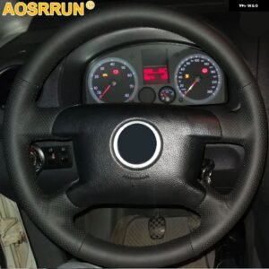 ブラックレザーカー ステアリングホイール カバー フォルクスワーゲン VW T5 トランスポーター キャディ カラベル 2003 2005 2004 2006 2008 2009 - Black line