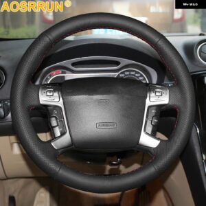 ブラック人工皮革製 ステアリングホイール カバー フォード モンデオ 2007 2008 2010 2011 トリム - Black line