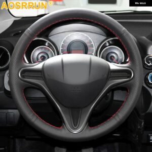カーアクセサリー レザーハンドステッチカー ステアリングホイール カバー ホンダ ジャズシティ 2009-2013 インサイト 2010-2014 2011 2012 - Black line