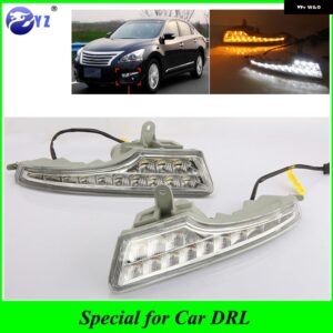 カーフラッシュ 2個 DRL 日産 アルティマ ティアナ 2013 - 16 デイタイム ランニングライト フォグランプ カバー ヘッドライト 12V デイライト - White and Yellow