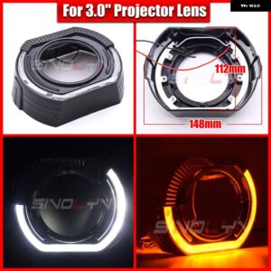 SINOLYN 2.5/3.0 LED エンジェルアイズ ウィンカー シュラウド スイッチバック ベゼル ヘッドライト レンズ HELLA 3R G5/KOITO Q5/WST プロジェクターレンズ - 3.0 Black C Cover