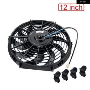 ブラック 10 12 14インチ 12V 80W 電動 汎用 自動冷却 ラジエーター ファン マウント キット スリムリバーシブルブレードファン付き - 12 inch