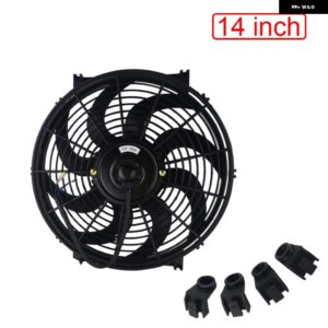 ブラック 10 12 14インチ 12V 80W 電動 汎用 自動冷却 ラジエーター ファン マウント キット スリムリバーシブルブレードファン付き - 14 INCH