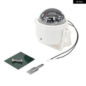 ボートコンパス 電子LEDライト付き 防水 航海コンパス 海上旋回式 海洋航海ポジショニング - WHITE