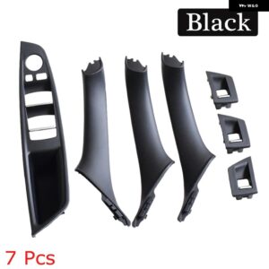 BMW F10 F11 F18 5シリーズ 2010-2016 7個 インテリア ウィンドウリフトスイッチ パネル ドアハンドル トリム カーボン ブラックベージュ ABS LHD - Black-7pcs