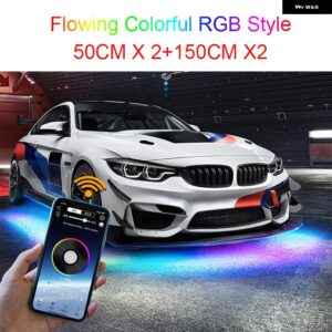 ネオンLED RGB 車用アンダーグローボトムライト リモート/アプリ コントロール フレキシブル 防水 LEDストリップ 車体アンダーライト 装飾 ランプ 12V - 50 x 150 CM