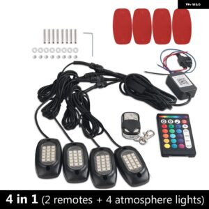 RGB LEDロックライト BLUETOOTH マルチカラー ネオン 防水 アンダーグローキット RF APPリモート コントローラ ー付き オフロード車 トラック SUV - 4 pods