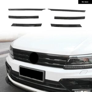 6PCS 車フロント バンパー メッシュセンター グリル モールディングストリップカバー トリム カー スタイリング VW TIGUAN MK2 2016-2021 ABS - Glossy Black