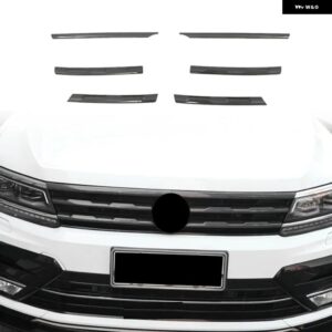 6PCS 車フロント バンパー メッシュセンター グリル モールディングストリップカバー トリム カー スタイリング VW TIGUAN MK2 2016-2021 ABS - Carbon Fiber Black