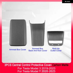 3PCS セントラ ル コントロール アームレスト ボックス プロテクター カバー TESLA モデル3 Yパーツ アームレスト ボックス バックアンチキックガードリアエ - ABS Carbon Matte