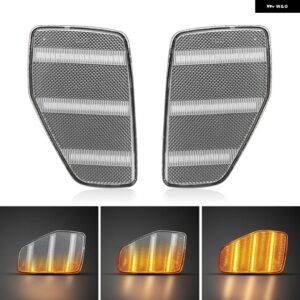 ハマー H3 H3T 2005-2010 クリアスモークレンズ LED サイドマーカーランプ アンバー フロントサイドフェンダー ウィンカーライト 2個 - Clear Dynamic Amber