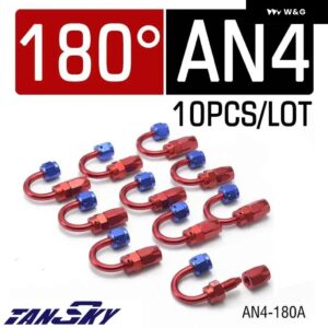 10個 汎用 AN4 ストレート アルマイト処理 アルミ オイル燃料 ホースエンド フィッティング 0 45 60 90 120 180度フィッティング - 180degree