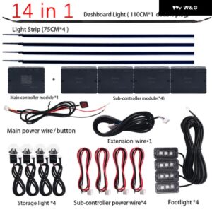 18/22IN1 車用 LED アンビエントライト RGB 64色 ネオンアプリ 汎用 インテリア アクリルストリップ オートデコレーションランプキット 12V デュアルゾーン - 14 In 1