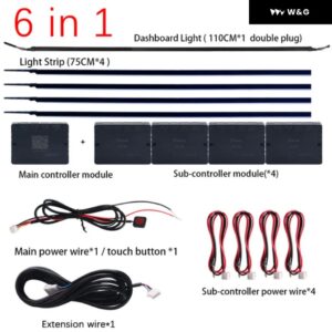 18/22IN1 車用 LED アンビエントライト RGB 64色 ネオンアプリ 汎用 インテリア アクリルストリップ オートデコレーションランプキット 12V デュアルゾーン - 6 In 1