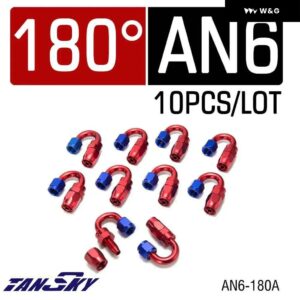 10個 汎用 AN6 ストレート アルミ オイル/燃料/エア/ガス ライン ホースエンド フィッティング 0 45 60 90 120 180 度 - 180 degree