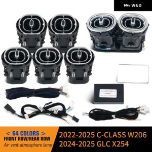 64色LED エアベント メルセデスベンツ C クラス W206 GLC X254 LEDタービンノズル アンビエントライト アウトレット ターボ インテリア エアベント - W206 22-25Front Rear