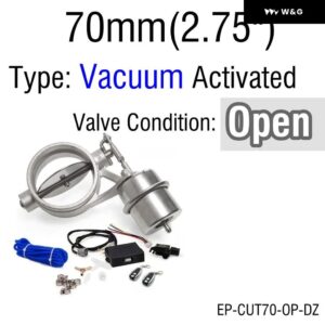 排気 制御 バルブ セット 真空アクチュエータ付き カットアウト51MM/60MM/63MM/70MM/76MM パイプ オープン スタイル ワイヤレスリモート コントローラ - 70mm