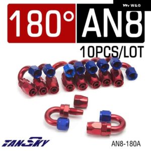 10個 AN8 スイベルホース エンドフィッティング オイル ホースエンド アダプター 0 45 60 90 120 180度編組CPE燃料ホース - 180 degree