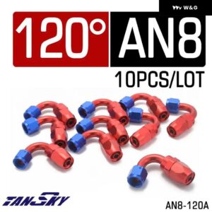 10個 AN8 スイベルホース エンドフィッティング オイル ホースエンド アダプター 0 45 60 90 120 180度編組CPE燃料ホース - 120 degree