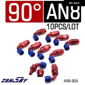 10個 AN8 スイベルホース エンドフィッティング オイル ホースエンド アダプター 0 45 60 90 120 180度編組CPE燃料ホース - 90 degree