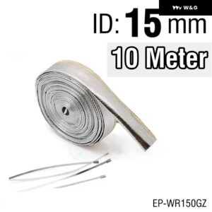 HUBスポーツ 10メートル アルミメッキ メタリック ヒートシールド スリーブ 絶縁ワイヤホースカバー ラップ ID 10MM 12MM 15MM 20MM HU-WRGZ - 15mm
