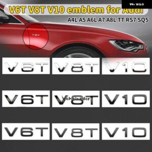 文字ナンバーエンブレム V6T V8T V10 カー スタイリング フェンダー サイド リア トランク バッジ ロゴ ステッカー アウディ A4L A5 A6L A7 A8L TT RS7 SQ5 - Chrome silver, V6T