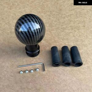汎用 カー ギア シフト ノブ シフター レバー ラウンドボールシェイプウォーター転写プリントカーボン3個 アダプター M12 M10 M8 - black