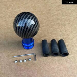 汎用 カー ギア シフト ノブ シフター レバー ラウンドボールシェイプウォーター転写プリントカーボン3個 アダプター M12 M10 M8 - blue