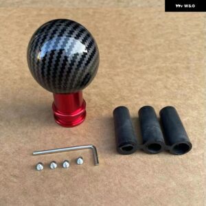 汎用 カー ギア シフト ノブ シフター レバー ラウンドボールシェイプウォーター転写プリントカーボン3個 アダプター M12 M10 M8 - red