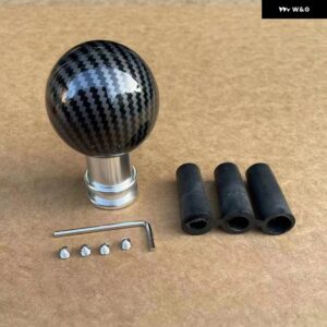 汎用 カー ギア シフト ノブ シフター レバー ラウンドボールシェイプウォーター転写プリントカーボン3個 アダプター M12 M10 M8 - Silver