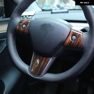 車 ステアリングホイール パネル 装飾 カバー ステッカー TESLA MODEL 3 2016-2023 MODEL Y 2019-2023 カーアクセサリー - Peach wood pattern