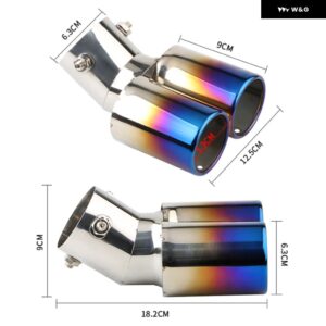 汎用 1PC デュアル アウトレット 排気チップ ブラック ステンレス 63MM 車用マフラーチップ リアテールスロート カーアクセサリー - Burnt Blue bent 1