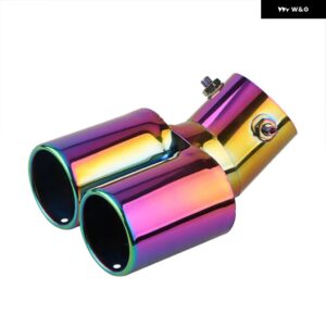汎用 1PC デュアル アウトレット 排気チップ ブラック ステンレス 63MM 車用マフラーチップ リアテールスロート カーアクセサリー - colorful bent 1