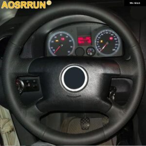 ブラックレザーカー ステアリングホイール カバー フォルクスワーゲン VW T5 トランスポーター キャディ カラベル 2003 2005 2004 2006 2008 2009