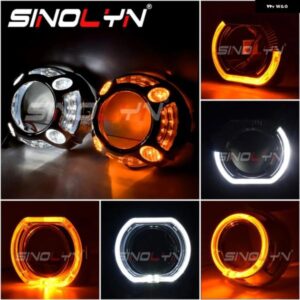 SINOLYN 2.5/3.0 LED エンジェルアイズ ウィンカー シュラウド スイッチバック ベゼル ヘッドライト レンズ HELLA 3R G5/KOITO Q5/WST プロジェクターレンズ