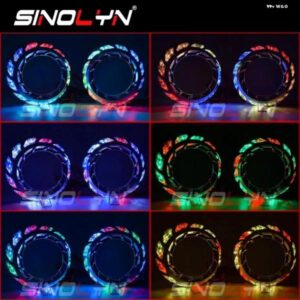 SINOLYN エンジェルアイズ RGB LED 回転ダイナミック シュラウド アプリ コントロール HELLA/KOITO Q5 2.5/3インチレンズ シーケンシャルフローイング