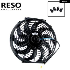 ブラック 10 12 14インチ 12V 80W 電動 汎用 自動冷却 ラジエーター ファン マウント キット スリムリバーシブルブレードファン付き