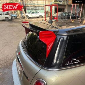 ルーフ ウィング リップ ミニ R50 R53 R56 JCW 光沢スプレーペイント トップスポイラー レーシング ブラック/レッド スプリッター