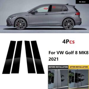 4PCS ブライトブラック /カーボン カードアピラー ポスト トリム カバー BCコラム ステッカー VW ゴルフ 8 MK8 2021