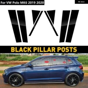 8PCS 車柱ポストウィンドウ トリム カバー ブラック VW ポロ MK6 2019 2020 ウィンドウミラー 効果フィルム 車 B 列 ステッカー