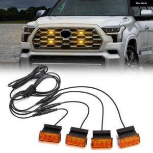 汎用 カーフロント グリル ライトスモークイエローシェル デイタイム ランニングランプ アンバー LED ヘッドライト ハザード灯 フォード タンドラ タンク