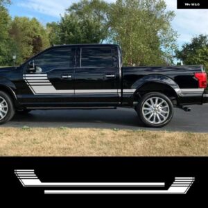 2PCS 車ドアサイド ホッケーストライプ グラフィックビニールフィルム ステッカー フォード F150 スポーツ オートデコレーション デカール