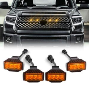 トヨタ タンドラ 2018 - 21 車用 LED フロント グリル ストロボライト デイタイム ランニングランプ DRL グリッド ハザードランプ アンバー 4個