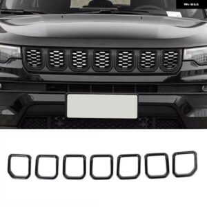7PCS ブライトブラック ABS 車フロント グリル インサート グリル カバー トリム ジープ コンパス 2021 2022 メッシュ グリル インサートカバー