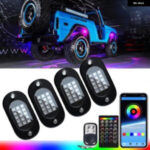 RGB LEDロックライト BLUETOOTH マルチカラー ネオン 防水 アンダーグローキット RF APPリモート コントローラ ー付き オフロード車 トラック SUV