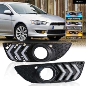 車用フロント バンパー フォグランプ 三菱 ランサー 2008 - 14 デイタイム ランニングライト ホワイト イエロー ブルー 12V