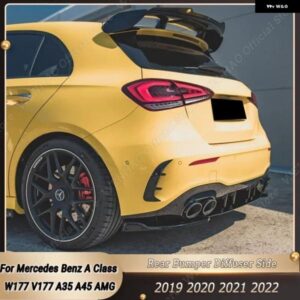 リア バンパー ディフューザー サイドスプリッター メルセデス ベンツ A クラス W177 V177 A35 A45 AMG ハッチバック 2019 - 22 グロスブラック